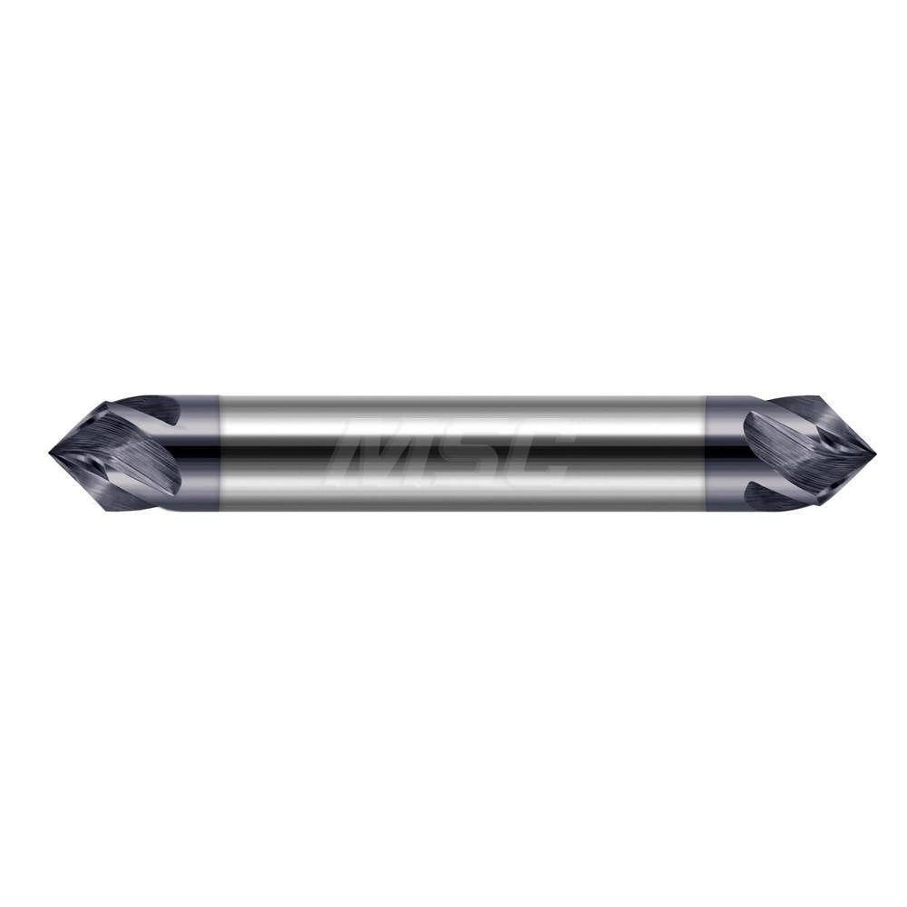 Chamfer Mills; Included Angle: 45.00 ; Chamfer Mill Material: Solid Carbide ; Cutter Head Diameter (Fractional Inch): 1/8 ; Cutter Head Diameter (Decimal Inch): 0.1250 ; End Type: Double ; Shank Diameter (Decimal Inch): 0.1250