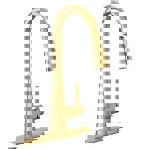 Single Handle Pull Down Kitchen Faucet in Brushed Gold