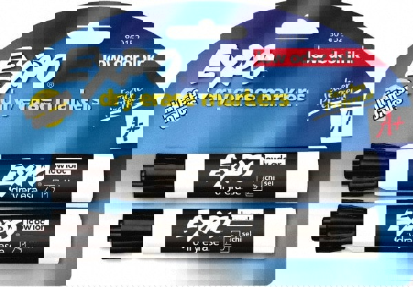 Pack of (2), Black, Low Odor Chisel Tip, Dry Erase Markers