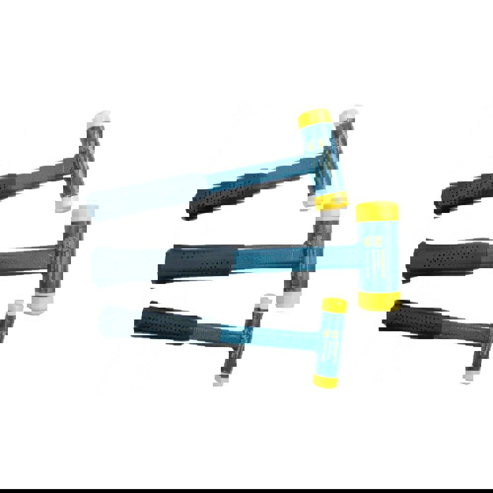 3 Piece, Steel Cushion Grip Handle Med Hard Polyurethane Replaceable Faces, Dead Blow Hammer Set