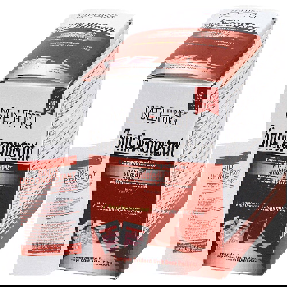 Medicinals; Relief Type: Sinus Relief ; Medicinal Type: Sinus Relief ; Form: Tablet ; Container Type: Packet ; Flavor: None ; Name: Medi-First Sinus Decongestant