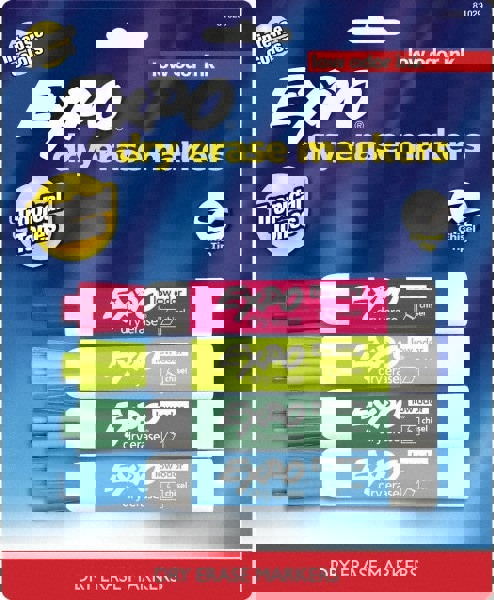 Pack of 4 Low Odor Chisel Tip Dry Erase Markers, Aqua, Lime, Pink & Plum