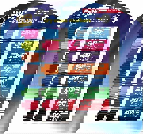 Pack of 16 Low Odor Chisel Tip Dry Erase Markers, Assorted Colors