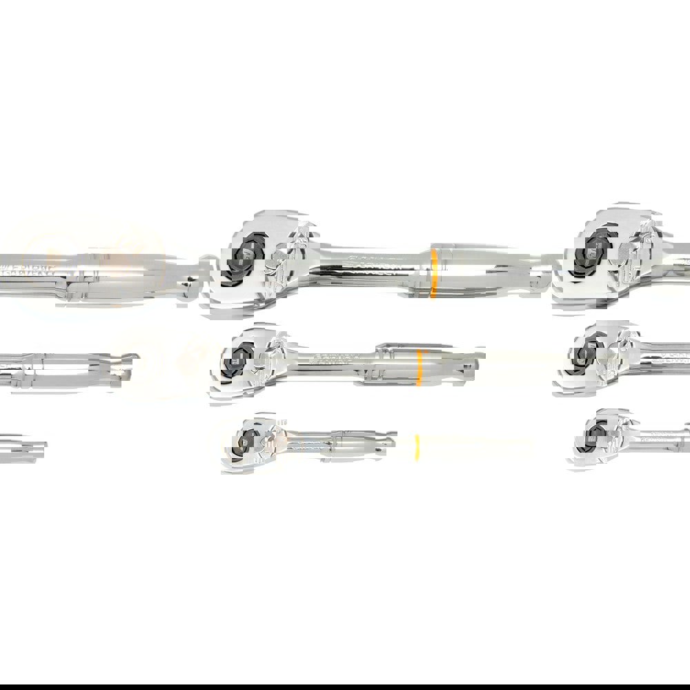 Ratchet Sets; Drive Size (Inch): 1/4; 3/8; 1/2 ; Overall Length (Inch): 16-1/2 ; Head Shape: Teardrop ; Head Style: TearDrop ; Head Features: Reversible ; Material: Alloy Steel