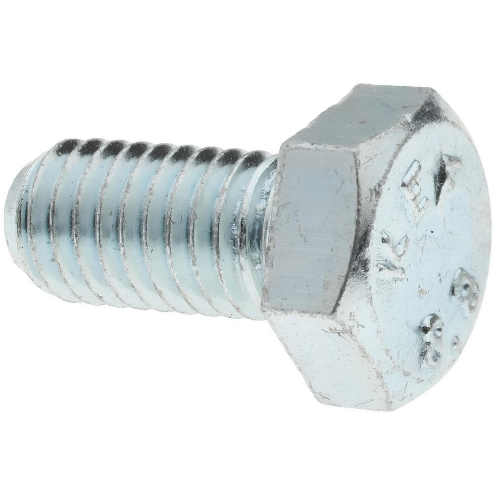 Hex Head Cap Screw: M8x1.25, 16.00 mm Length Under Head, Grade 8.8 Steel, Zinc Finish