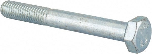 Hex Head Cap Screw: M8x1.25, 65.00 mm Length Under Head, Grade 8.8 Steel, Zinc Finish