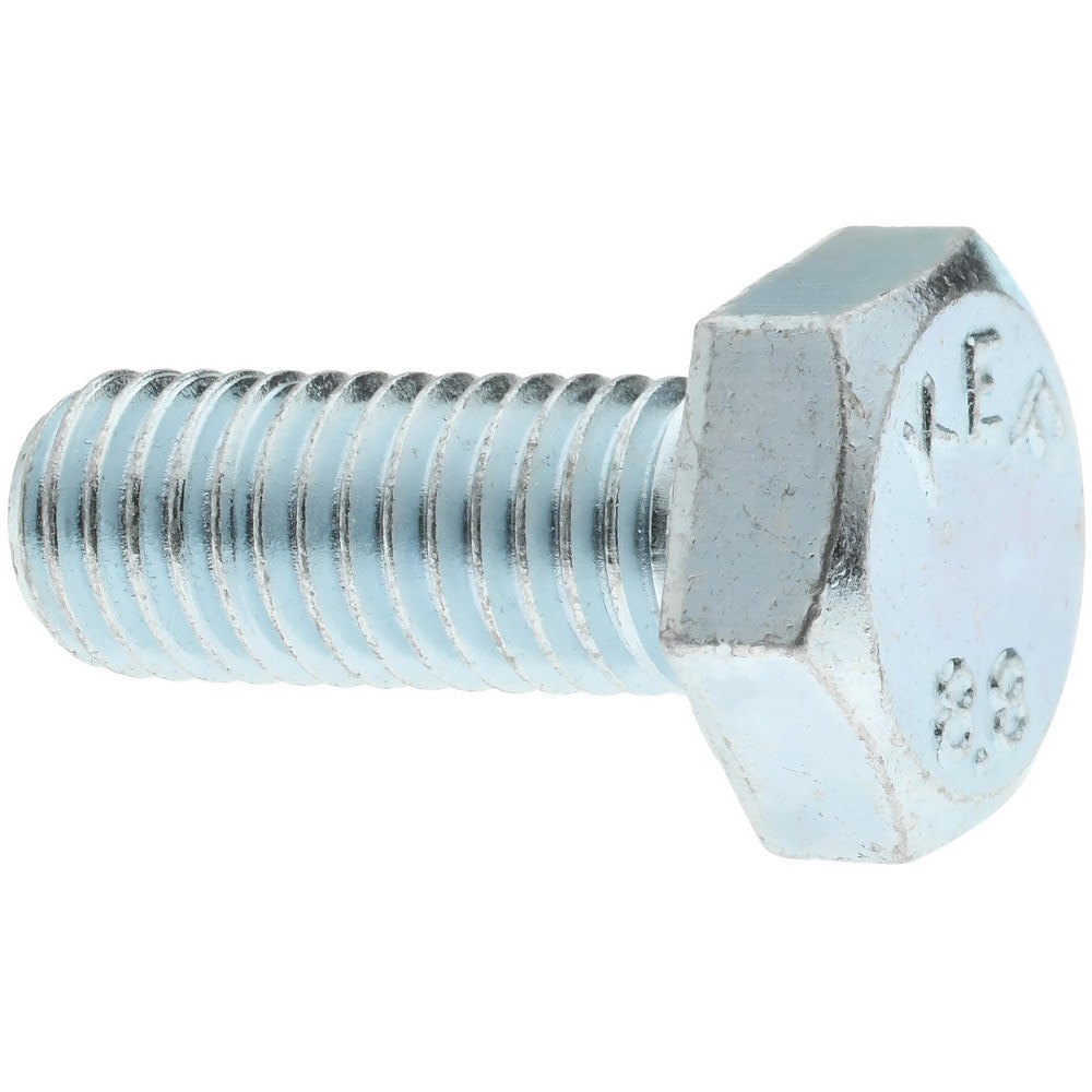Hex Head Cap Screw: M10x1.5, 25.00 mm Length Under Head, Grade 8.8 Steel, Zinc Finish