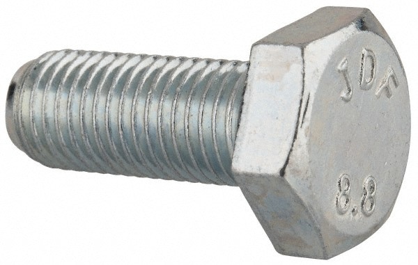 Hex Head Cap Screw: M10x1.25, 25.00 mm Length Under Head, Grade 8.8 Steel, Zinc Finish