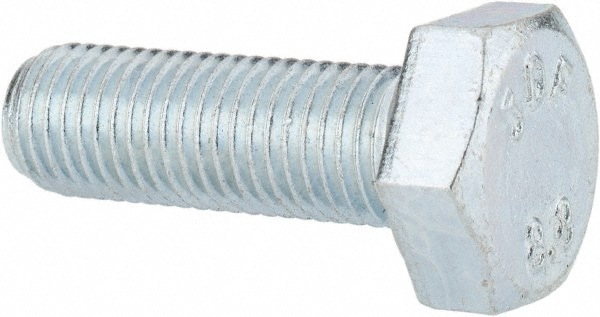 Hex Head Cap Screw: M10x1.25, 30.00 mm Length Under Head, Grade 8.8 Steel, Zinc Finish