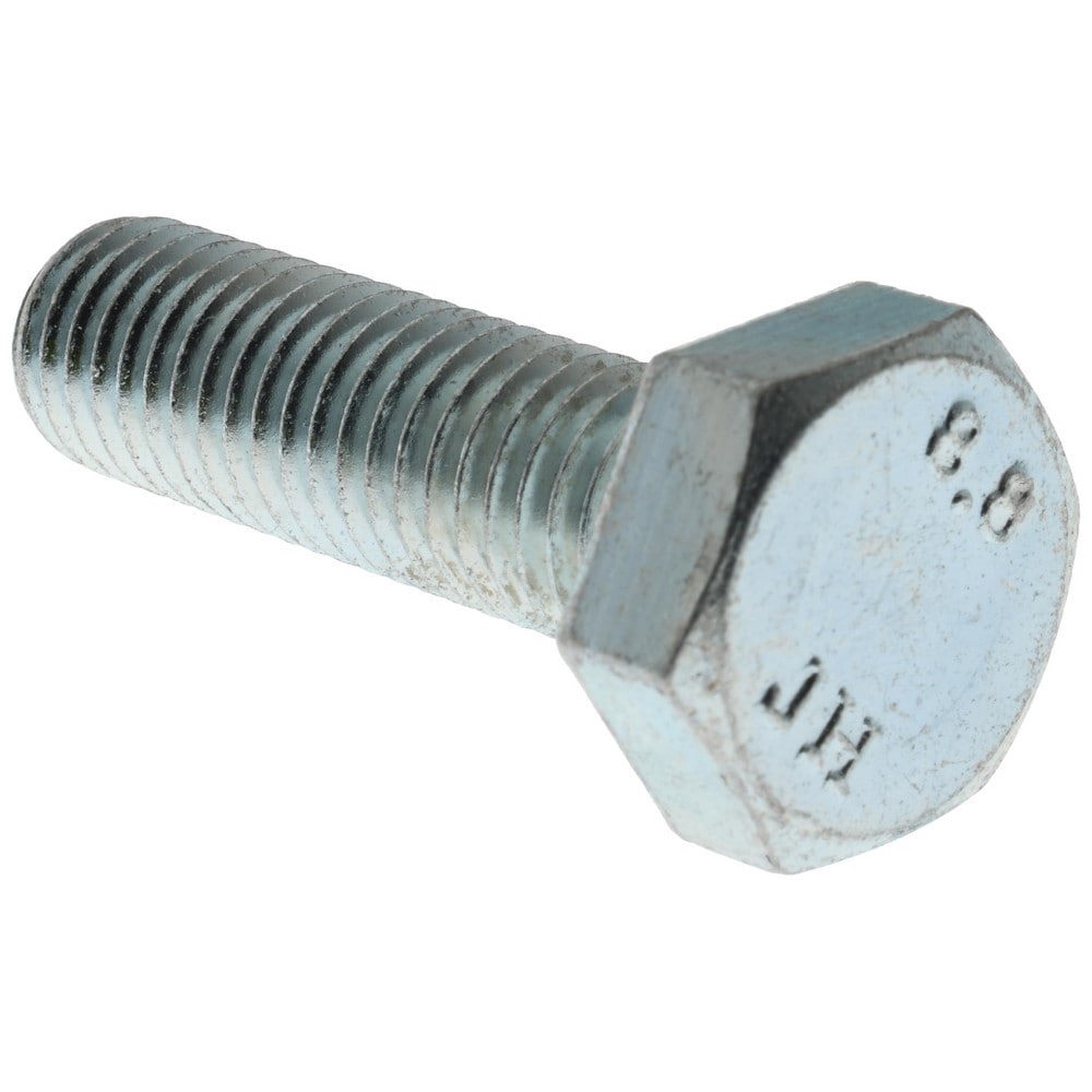 Hex Head Cap Screw: M10x1.5, 35.00 mm Length Under Head, Grade 8.8 Steel, Zinc Finish