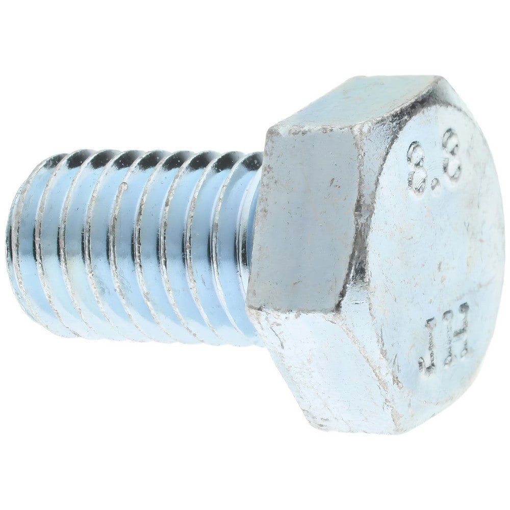 Hex Head Cap Screw: M12x1.75, 20.00 mm Length Under Head, Grade 8.8 Steel, Zinc Finish
