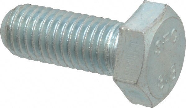 Hex Head Cap Screw: M12x1.75, 30.00 mm Length Under Head, Grade 8.8 Steel, Zinc Finish