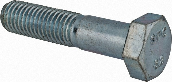 Hex Head Cap Screw: M12x1.75, 55.00 mm Length Under Head, Grade 8.8 Steel, Zinc Finish