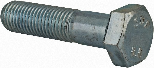 Hex Head Cap Screw: M12x1.5, 50.00 mm Length Under Head, Grade 8.8 Steel, Zinc Finish