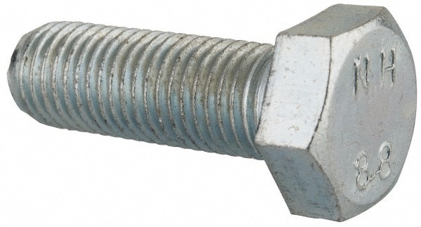 Hex Head Cap Screw: M12x1.5, 35.00 mm Length Under Head, Grade 8.8 Steel, Zinc Finish