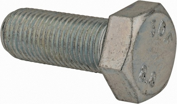 Hex Head Cap Screw: M12x1.25, 30.00 mm Length Under Head, Grade 8.8 Steel, Zinc Finish