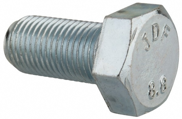 Hex Head Cap Screw: M12x1.25, 25.00 mm Length Under Head, Grade 8.8 Steel, Zinc Finish