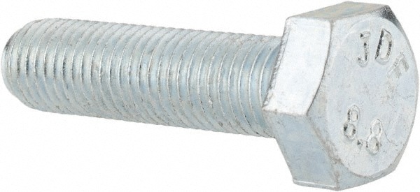 Hex Head Cap Screw: M8x1, 30.00 mm Length Under Head, Grade 8.8 Steel, Zinc Finish