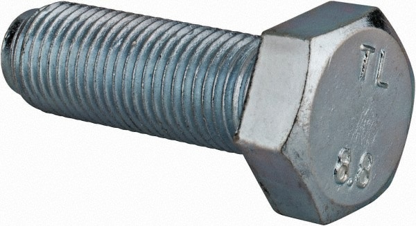 Hex Head Cap Screw: M12x1.25, 35.00 mm Length Under Head, Grade 8.8 Steel, Zinc Finish