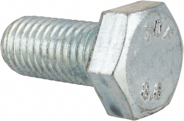 Hex Head Cap Screw: M14x2, 30.00 mm Length Under Head, Grade 8.8 Steel, Zinc Finish