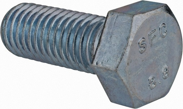 Hex Head Cap Screw: M14x2, 35.00 mm Length Under Head, Grade 8.8 Steel, Zinc Finish