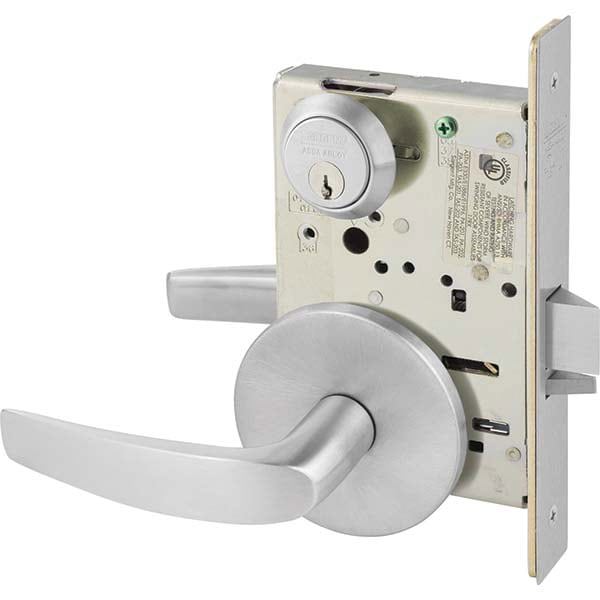 Lever Locksets; Type: Classroom; Door Thickness: 1-3/4; Key Type: Conventional; Back Set: 2-3/4; For Use With: Commercial Doors; Finish/Coating: Satin Chrome; Material: Steel; Material: Steel; Door Thickness: 1-3/4; Lockset Grade: Grade 1; Performance: He