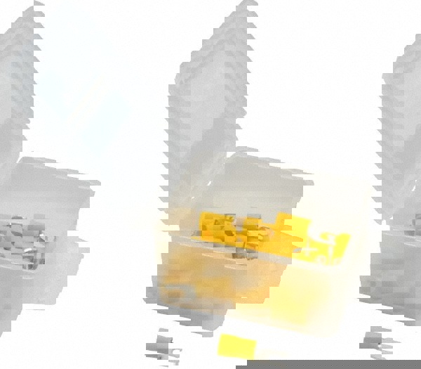 Locking Fork Terminal: Yellow, Vinyl, Partially Insulated, #8 Stud, Crimp