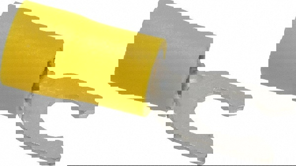 Locking Fork Terminal: Yellow, Vinyl, Partially Insulated, #10 Stud, Crimp