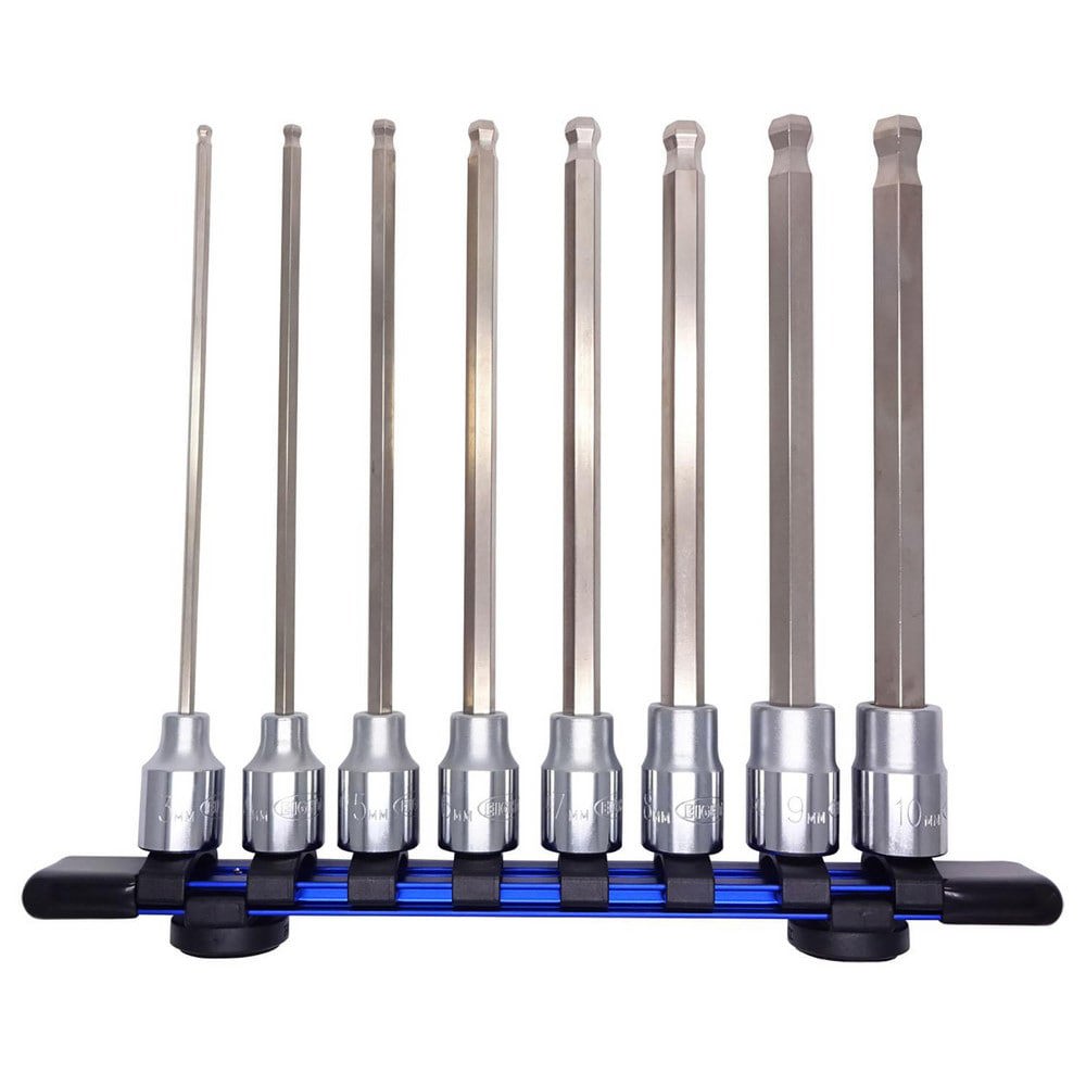 Hex & Torx Bit Socket Sets; Set Type: Ball Hex Bit ; Drive Size: 3/8 ; Minimum Set Hex Size (Metric): 3.0 ; Maximum Set Hex Size (Metric): 10 ; Number Of Pieces: 8 ; Material: Steel