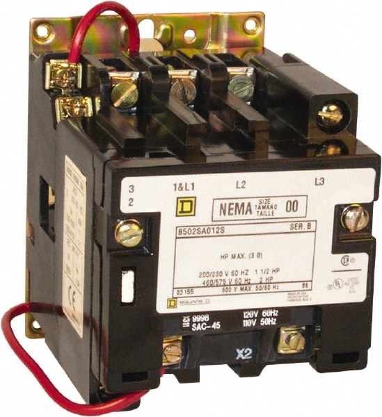 3 Pole, 110 Coil VAC at 50 Hz and 120 Coil VAC at 60 Hz, 9 Amp NEMA Contactor