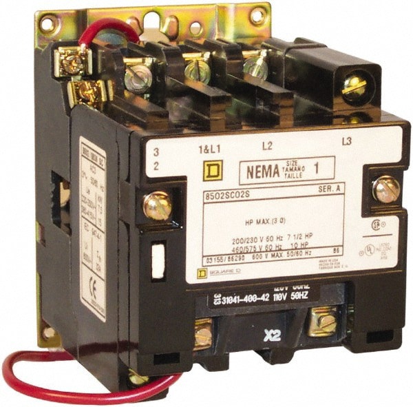 3 Pole, 110 Coil VAC at 50 Hz and 120 Coil VAC at 60 Hz, 27 Amp NEMA Contactor