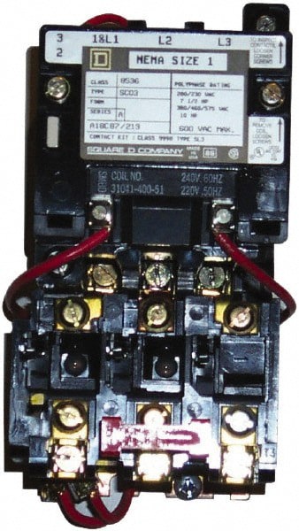 220 Coil VAC at 50 Hz, 240 Coil VAC at 60 Hz, 27 Amp, NEMA Size 1, Nonreversible Open Enclosure NEMA Motor Starter