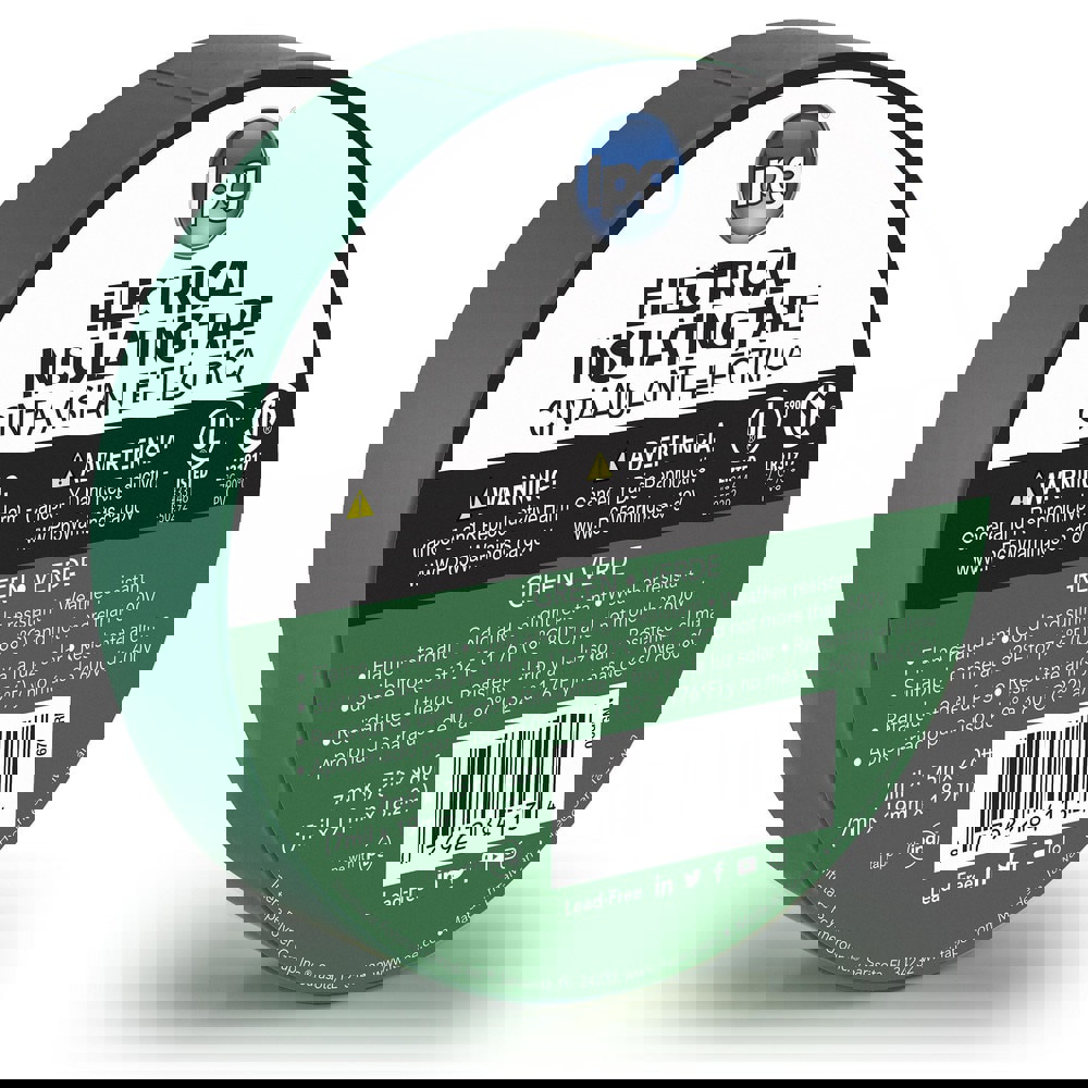 Electrical Tape; Tape Material: Vinyl Film ; Length Range: 20 in & Larger ; Thickness (mil): 7 ; Color: Green ; Series: CONSMR ELEC ; Series Part Number: 85827