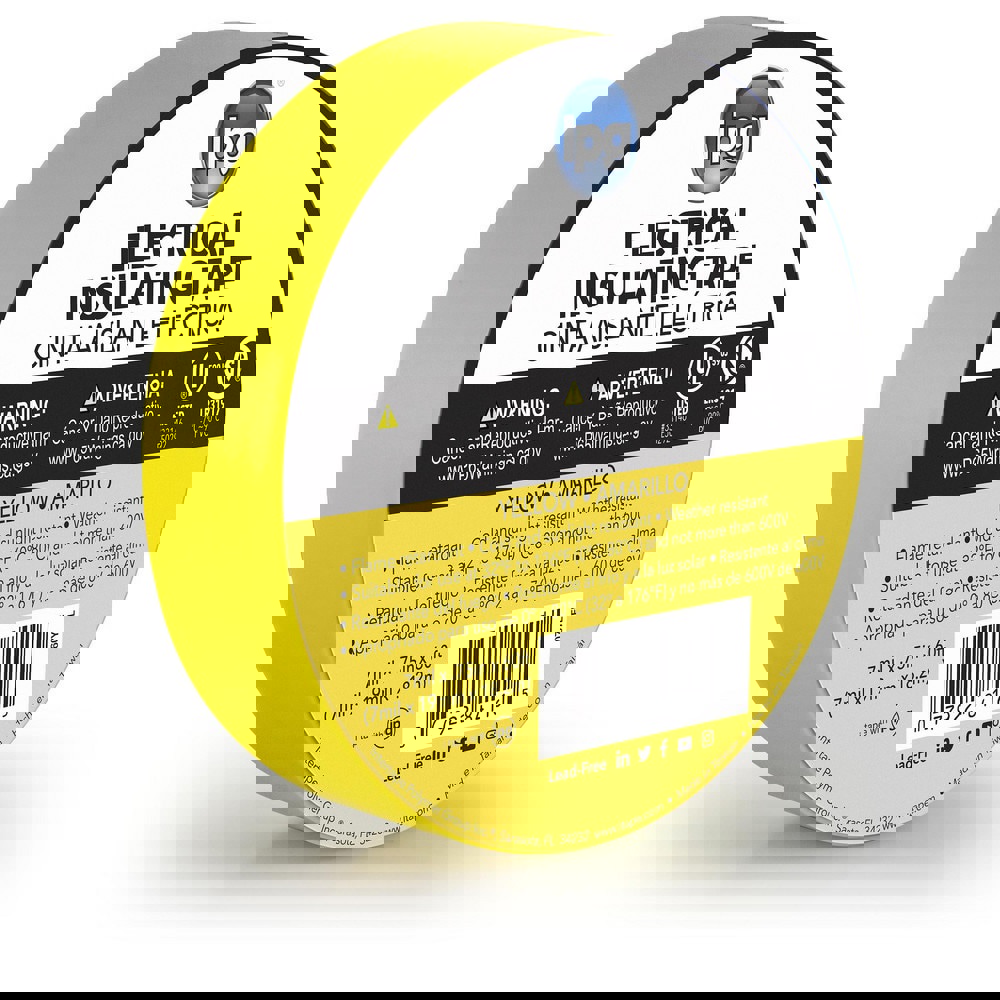 Electrical Tape; Tape Material: Vinyl Film ; Length Range: 20 in & Larger ; Thickness (mil): 7 ; Color: Yellow ; Series: CONSMR ELEC ; Series Part Number: 85830