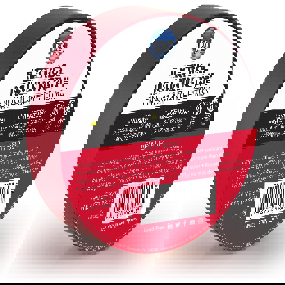 Electrical Tape; Tape Material: Vinyl Film ; Length Range: 20 in & Larger ; Thickness (mil): 7 ; Color: Red ; Series: CONSMR ELEC ; Series Part Number: 85832