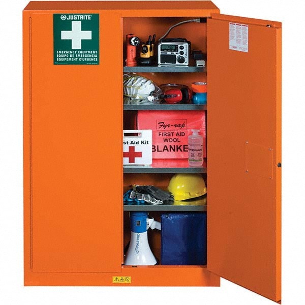 Empty First Aid Cabinets & Cases; Product Type: Emergency Preparedness Storage Cabinet ; Material: Steel ; Overall Height: 65in ; Overall Width: 43in ; Overall Depth: 18in ; Shelf Type: Adjustable