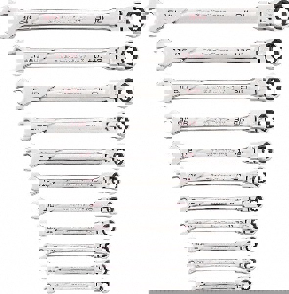 Ratcheting Flexhead Combination Wrench Set: 11 Pc, 1/2