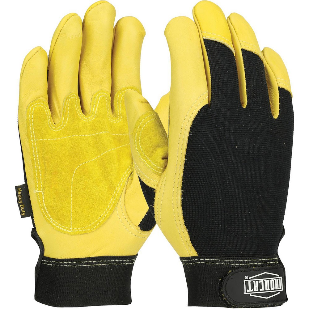 Welding Gloves: Ironcat 86350, Size Medium, Uncoated-Coated, Cowhide Leather, Pair, for Heavy Construction, Light Construction, Fabrication, Manufacturing & Landscaping