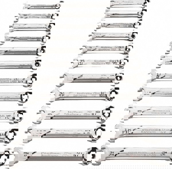 Ratcheting Combination Wrench Set: 11 Pc, 1/2