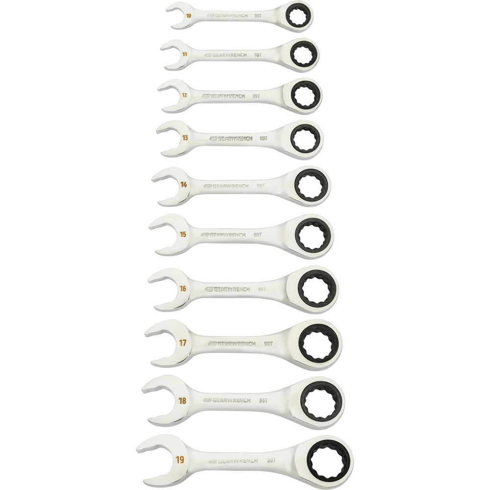 Wrench Sets; Set Type: Stubby Wrench Set ; System Of Measurement: Metric ; Size Range: 10mm-19mm ; Container Type: Wrench Rack ; Material: Alloy Steel ; Finish Coating: Polished Chrome
