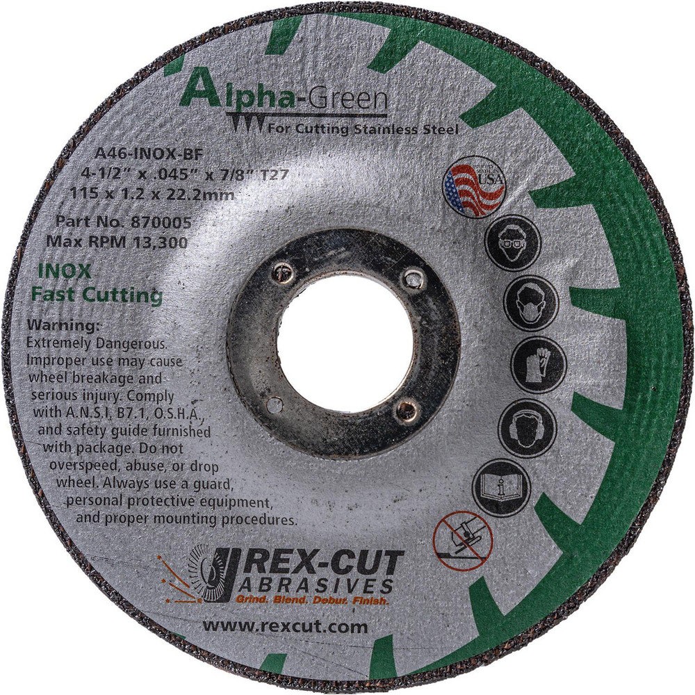 Cutoff Wheels; Wheel Diameter (Inch): 4 ; Wheel Thickness (Inch): 0.045 ; Hole Size (Inch): 5/8 ; Abrasive Material: Aluminum Oxide ; Reinforced: Reinforced ; Grit: 46