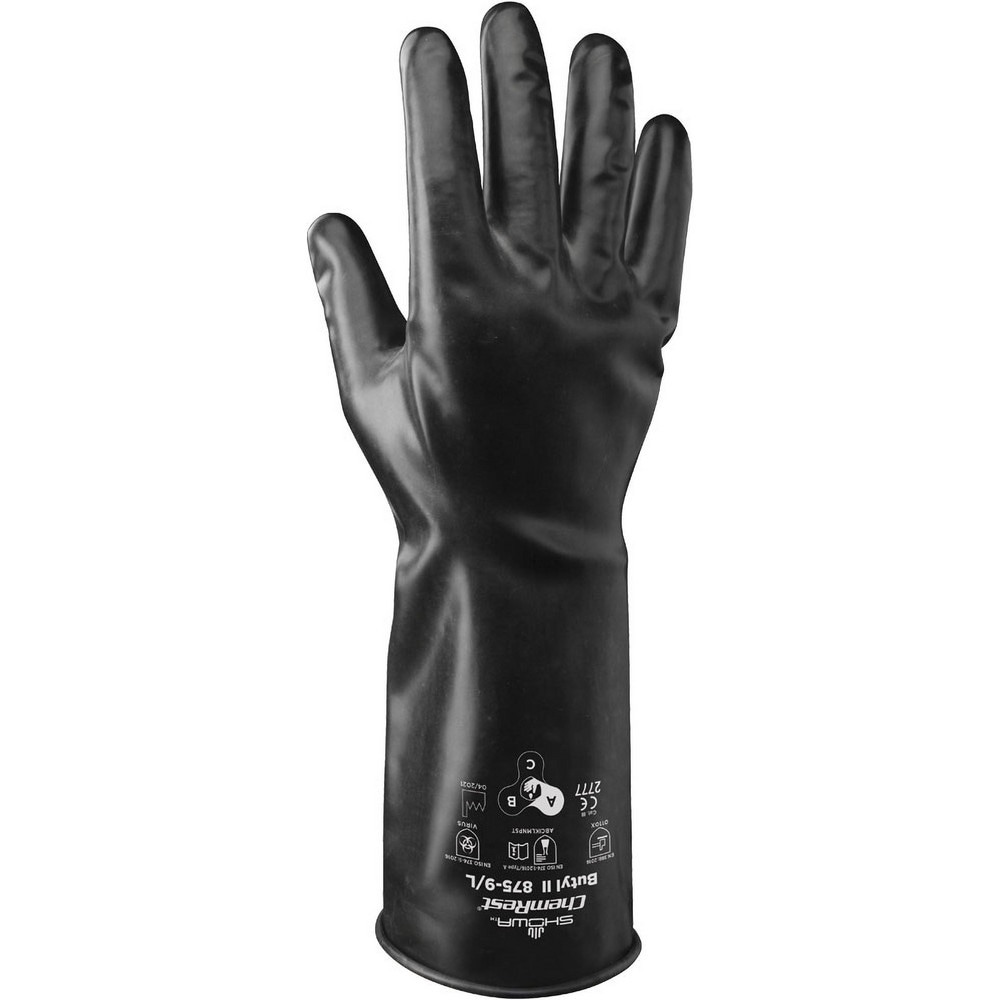 Chemical Resistant Gloves: SHOWA 875, 14.00 mil, Butyl-Coated, Butyl, Unsupported, General Purpose Chemical-Resistant