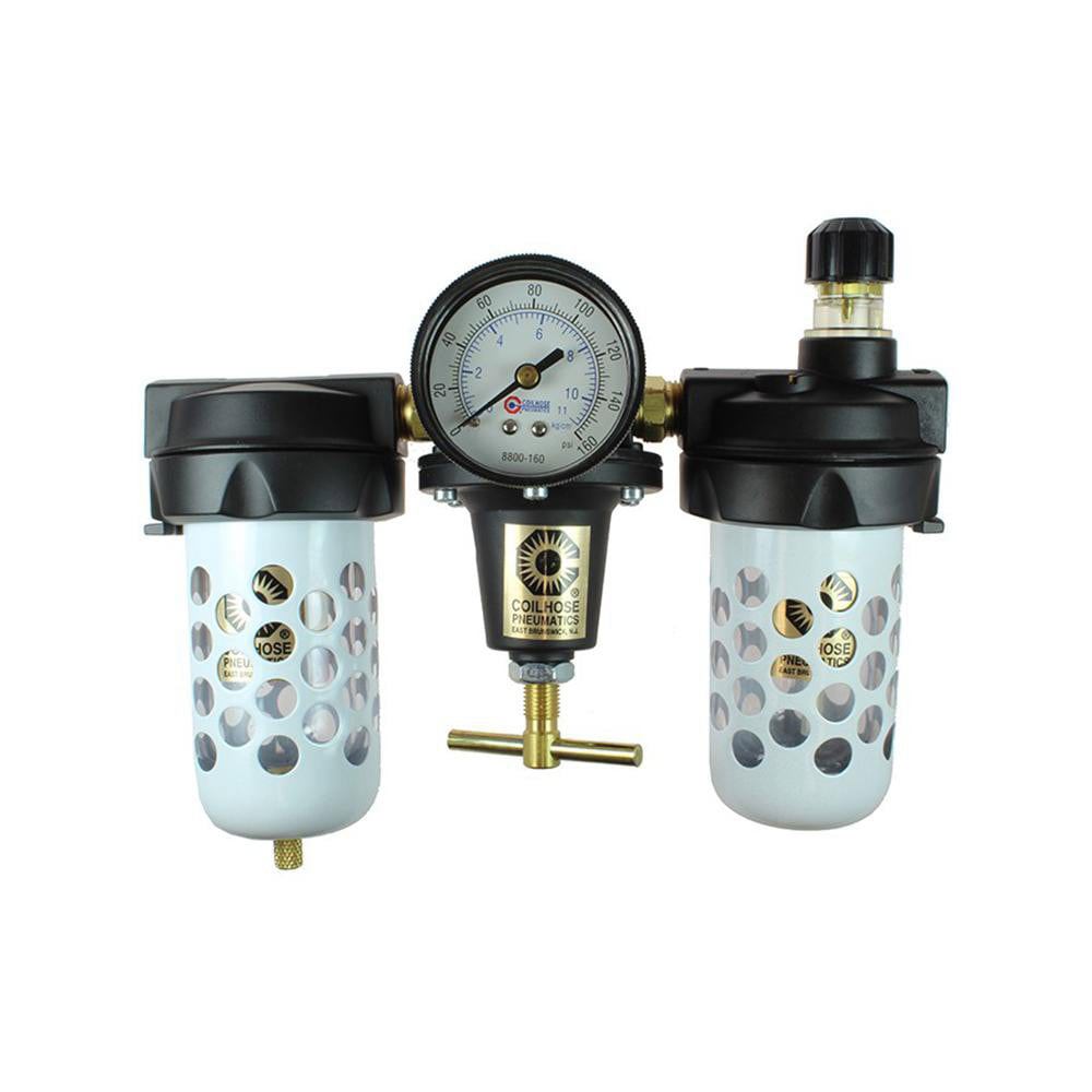 FRL Combination Unit: 3/8 NPT, Heavy-Duty, 3 Pc Filter-Regulator-Lubricator with Pressure Gauge