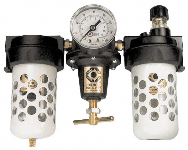 FRL Combination Unit: 1/2 NPT, Heavy-Duty, 3 Pc Filter-Regulator-Lubricator with Pressure Gauge