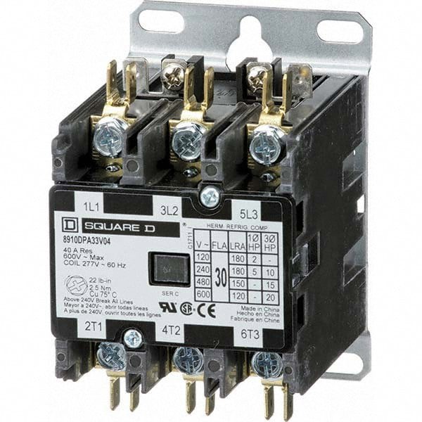 3 Pole, 30 Amp Inductive Load, 277 Coil VAC at 60 Hz, Definite Purpose Contactor