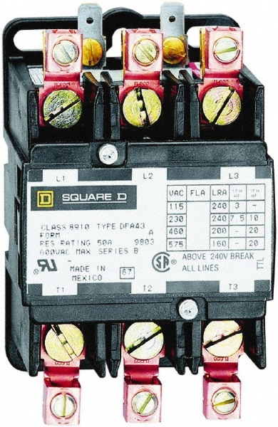3 Pole, 40 Amp Inductive Load, 440 Coil VAC at 50 Hz and 480 Coil VAC at 60 Hz, Definite Purpose Contactor