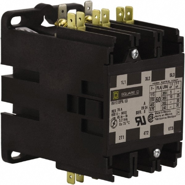 3 Pole, 60 Amp Inductive Load, 208 to 240 Coil VAC at 60 Hz and 220 Coil VAC at 50 Hz, Definite Purpose Contactor