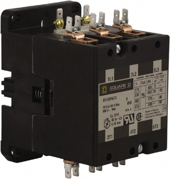 3 Pole, 75 Amp Inductive Load, 24 Coil VAC at 50/60 Hz, Definite Purpose Contactor
