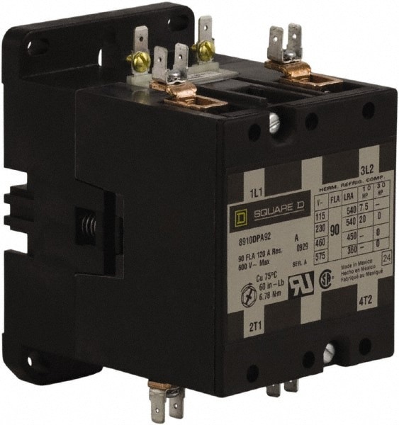2 Pole, 90 Amp Inductive Load, 110 Coil VAC at 50 Hz and 120 Coil VAC at 60 Hz, Definite Purpose Contactor