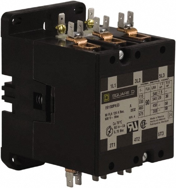 3 Pole, 90 Amp Inductive Load, 208 to 240 Coil VAC at 60 Hz and 220 Coil VAC at 50 Hz, Definite Purpose Contactor